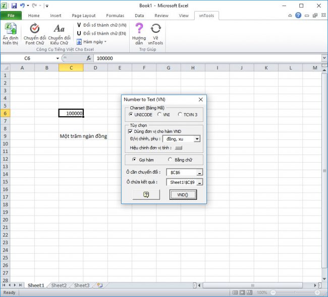 Download VnTools - Change numbers to words Excel install and fix errors